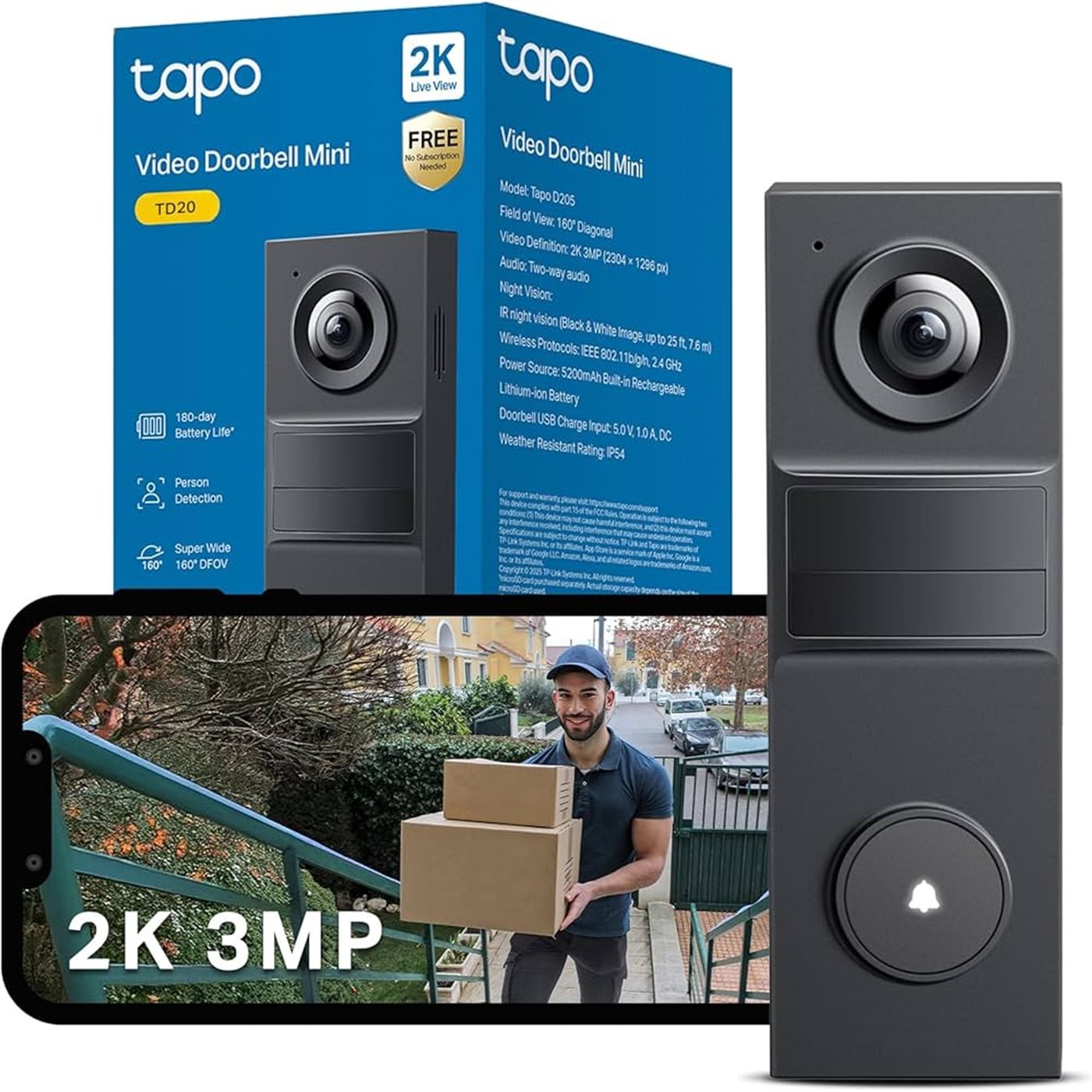 TP-LINK Smart κουδούνι εξωτερικής πόρτας Tapo TD20 2K - floating thumbnail