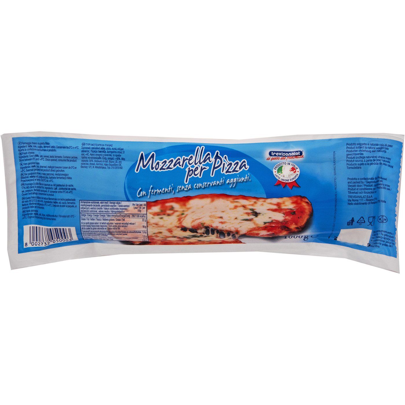 Τυρί TREVISANALAT mozzarella για πίτσα Ιταλίας (1kg) - floating thumbnail