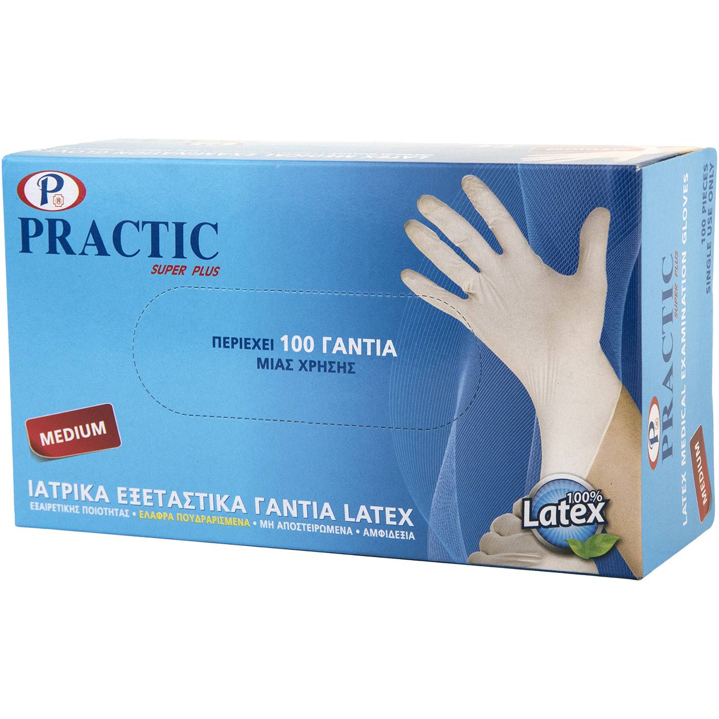 Γάντια PRACTIC μίας χρήσης latex, medium (100τεμ.) - floating thumbnail