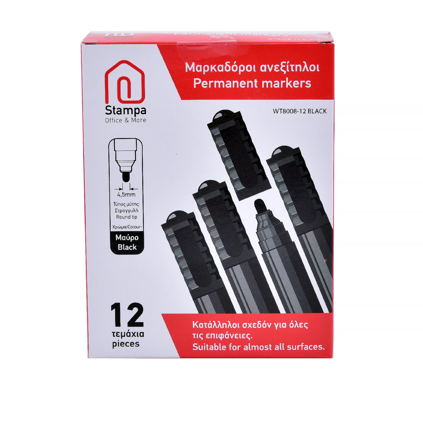 STAMPA μαρκαδόροι ανεξίτηλοι με στρογγυλή μύτη μαύρο 12τεμ. - floating thumbnail