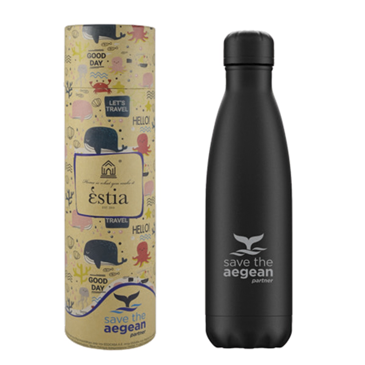 ESTIA θερμός "Save The Aegean" μαύρο Matte 500ml - floating thumbnail