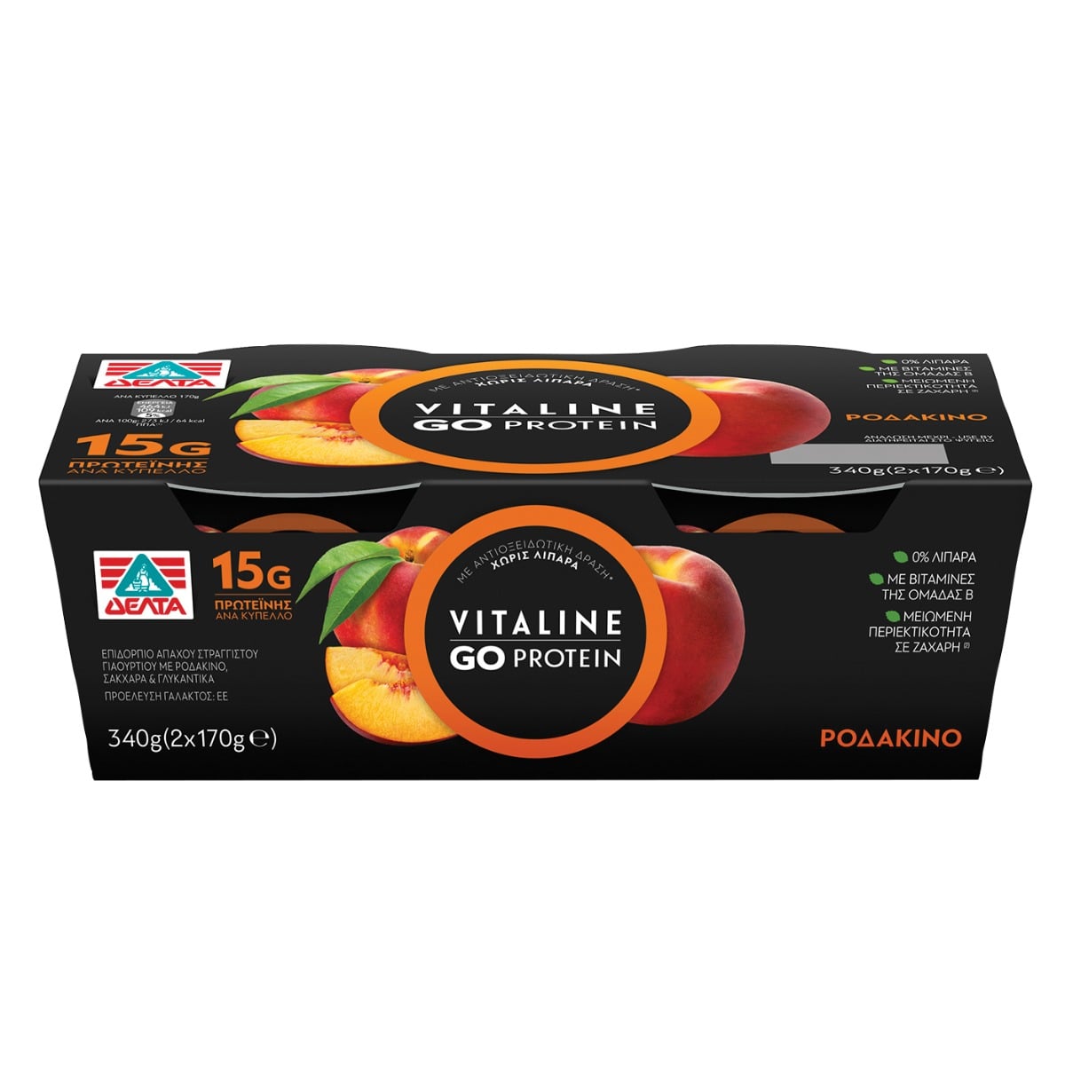 Γιαούρτι επιδόρπιο VITALINE go protein με ροδάκινο (2x170g) - floating thumbnail