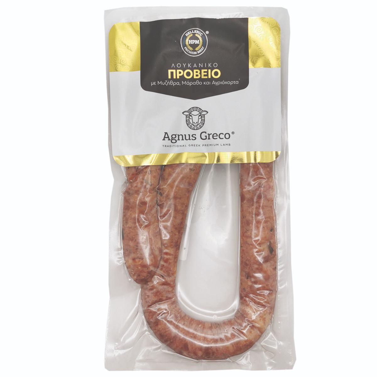 Λουκάνικα HELLENIC PREMIUM MEAT πρόβειο γεμιστό με μυζήθρα, μάραθο και αγριόχορτο (230g) - floating thumbnail