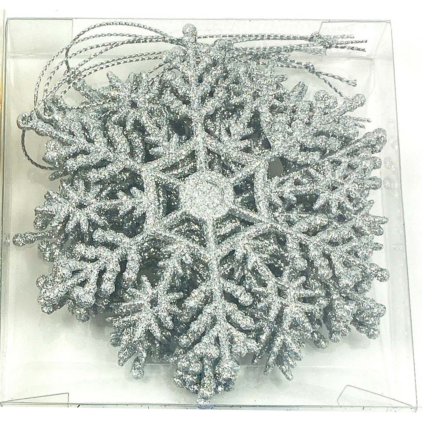 Διακοσμητικό στολίδι νιφάδες ασημί 6x11cm 6τεμ. - floating thumbnail