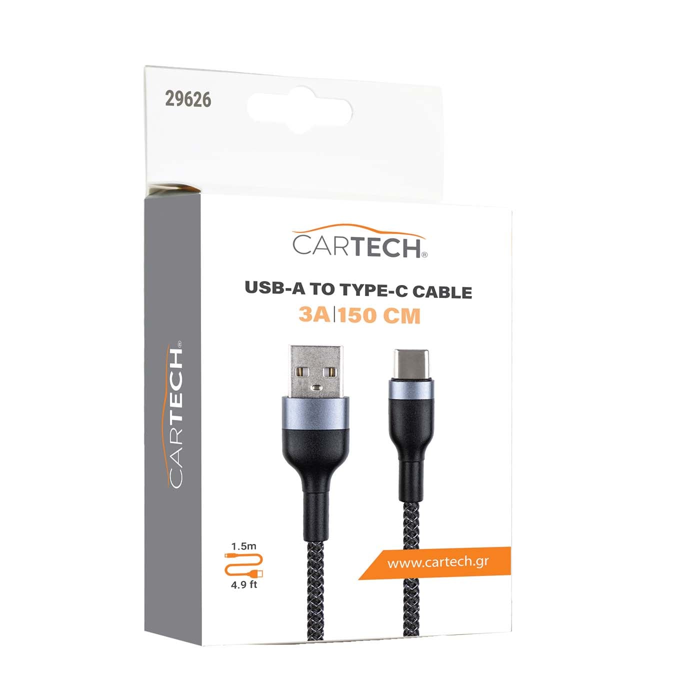 CARTECH καλώδιο υφασμάτινο USB σε Type-C 1.5m - floating thumbnail