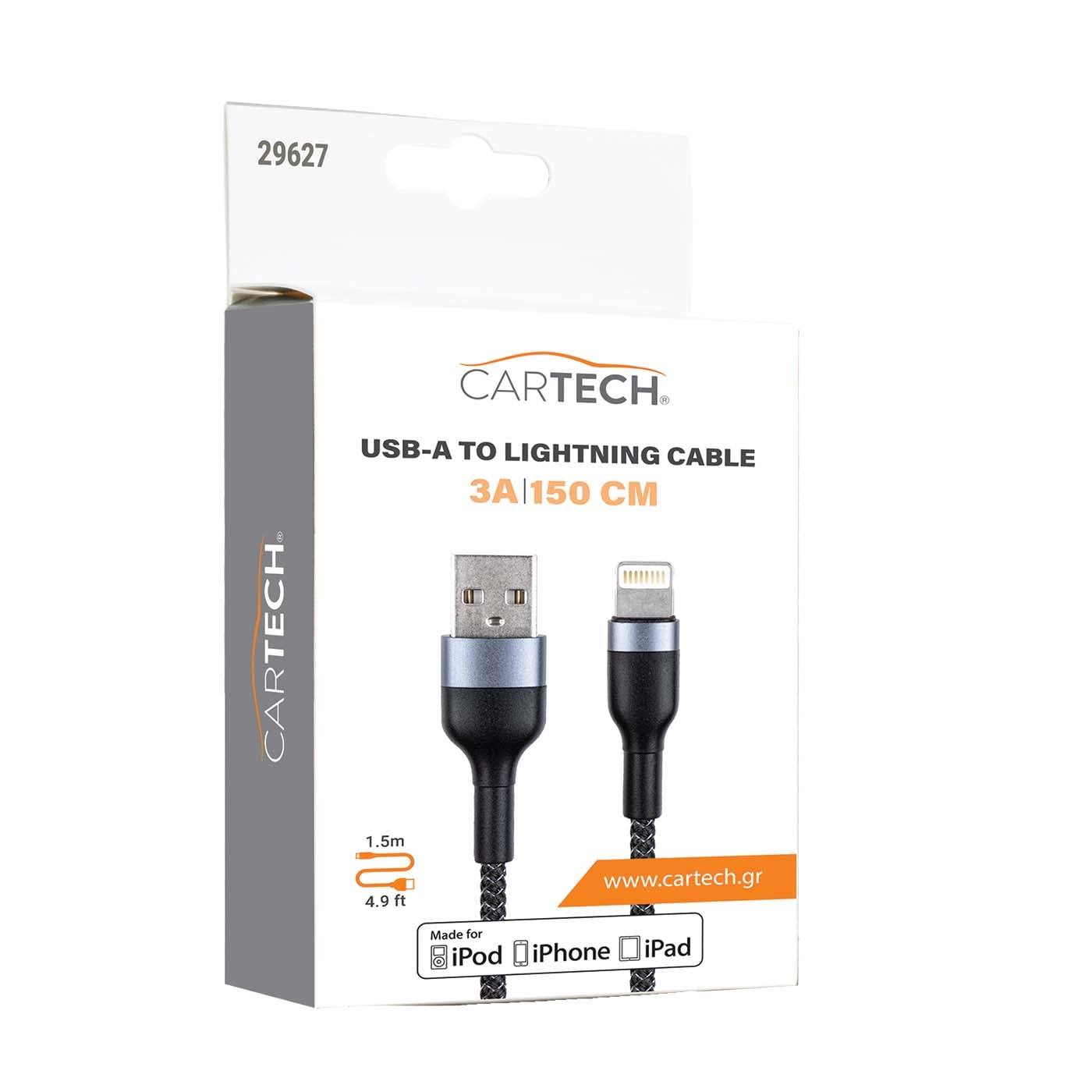 CARTECH καλώδιο υφασμάτινο USB σε Lightning 1.5m - floating thumbnail