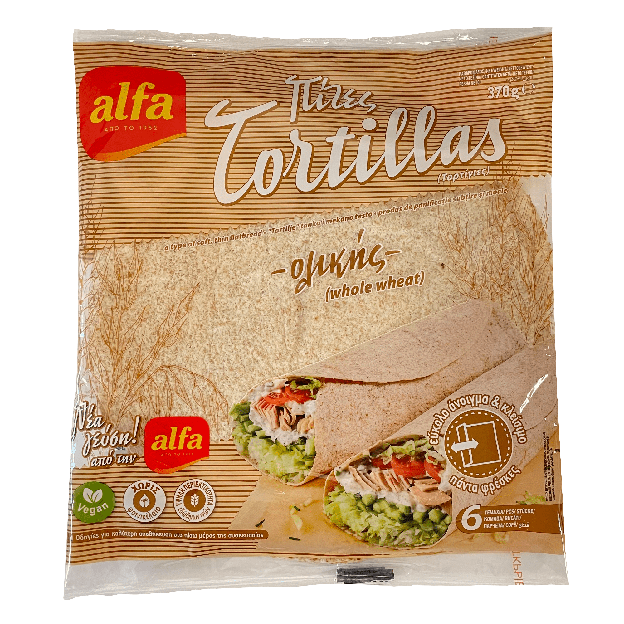 ALFA τορτίγια ολικής άλεσης 25cm 6x370g - floating thumbnail