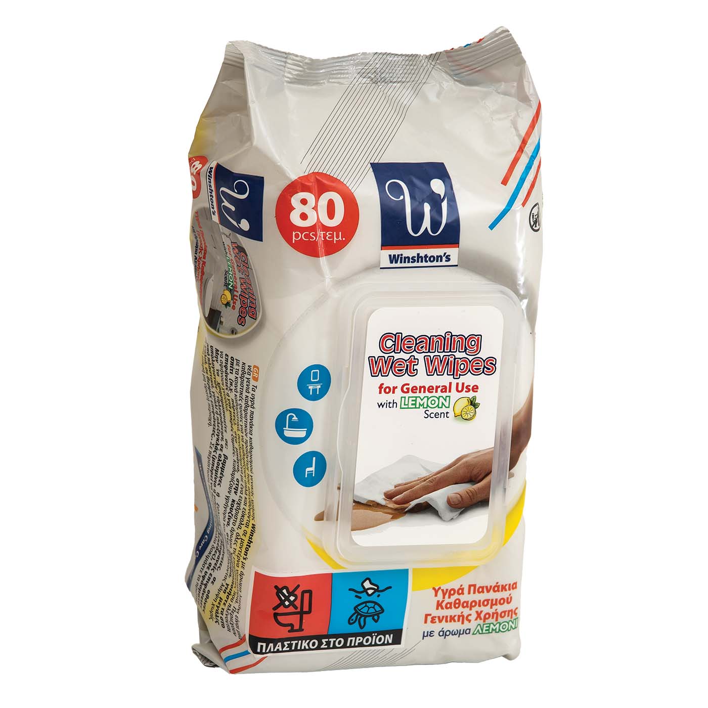 WINSHTONʼS υγρά πανάκια γενικού καθαρισμού με άρωμα λεμονιού 80τεμ. - floating thumbnail