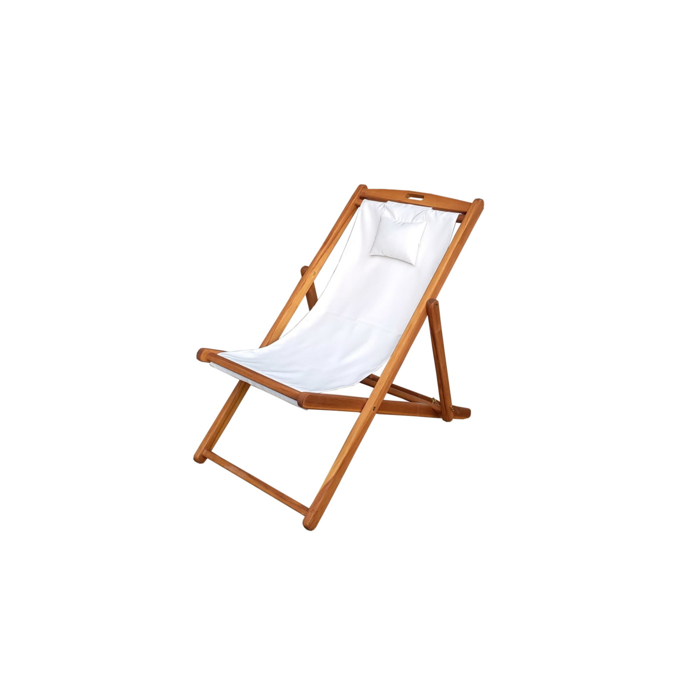 Σεζλόνγκ teak με προσκέφαλο λευκό 66x108x105cm - floating thumbnail