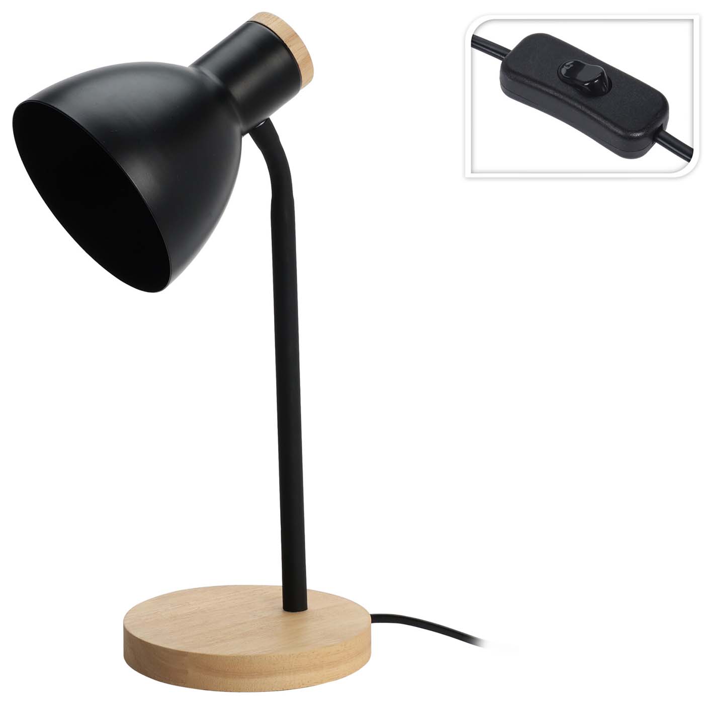 Φωτιστικό γραφείου με μεταλλική και ξύλινη βάση μαύρο - floating thumbnail