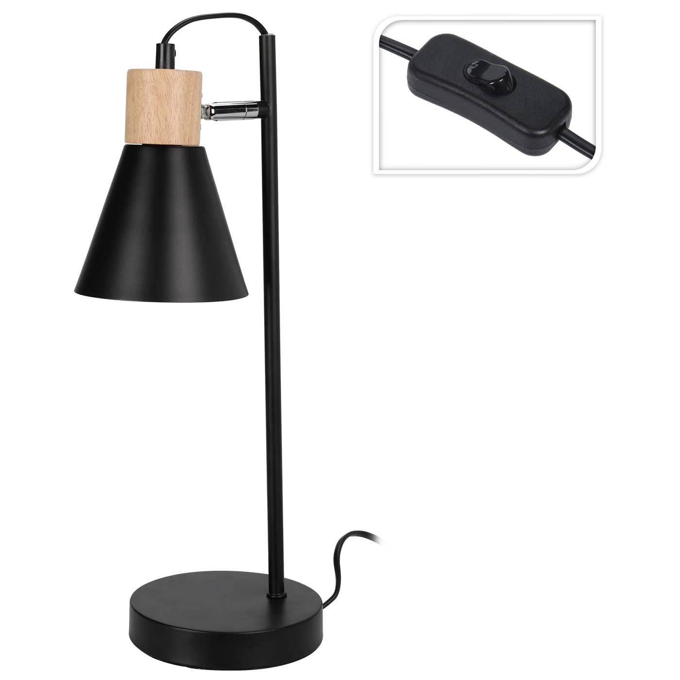 Φωτιστικό επιτραπέζιο μεταλλικό με ξύλινη βάση μαύρο - floating thumbnail