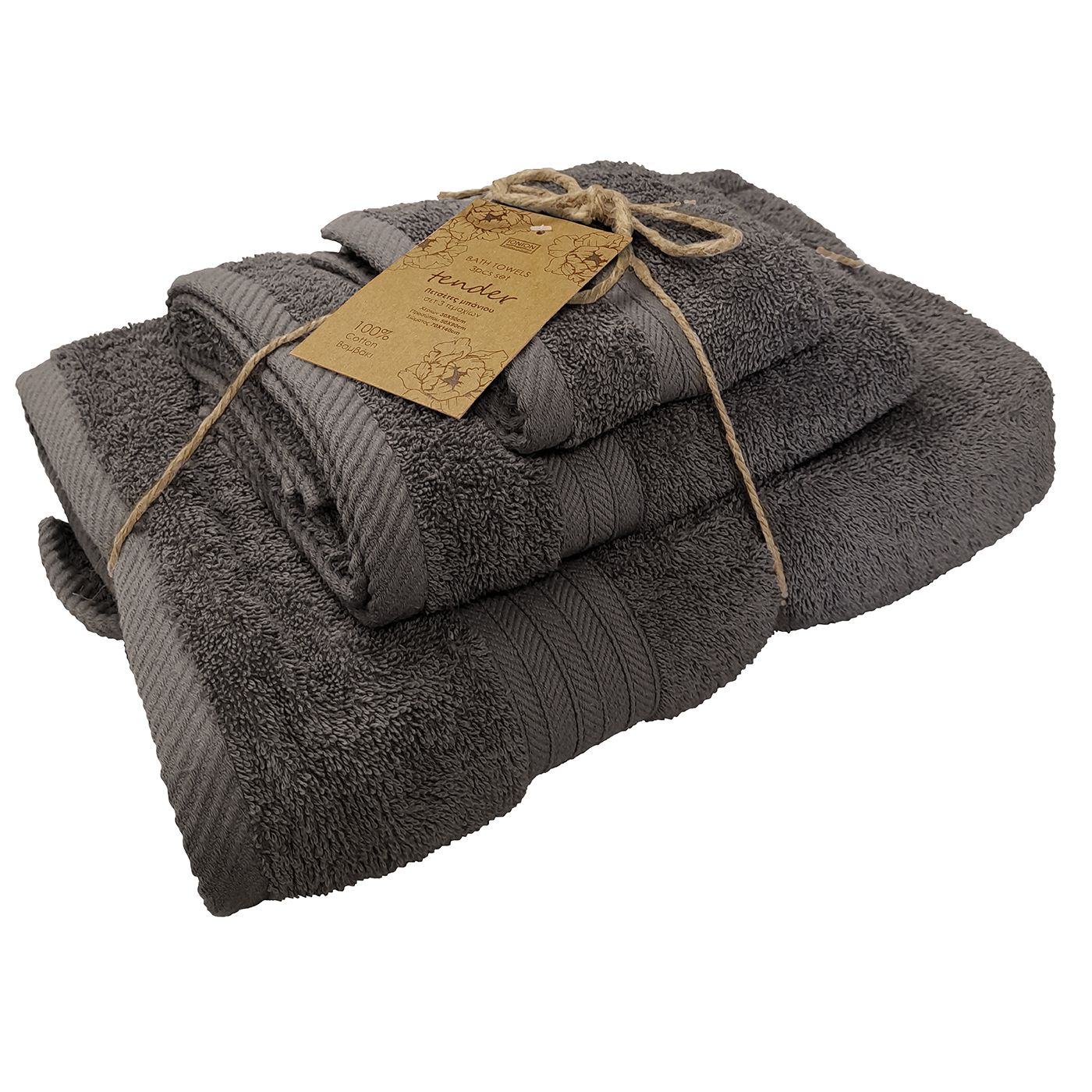 TENDER πετσέτες μπάνιου ανθρακί σετ 3τεμ. 450gsm - floating thumbnail