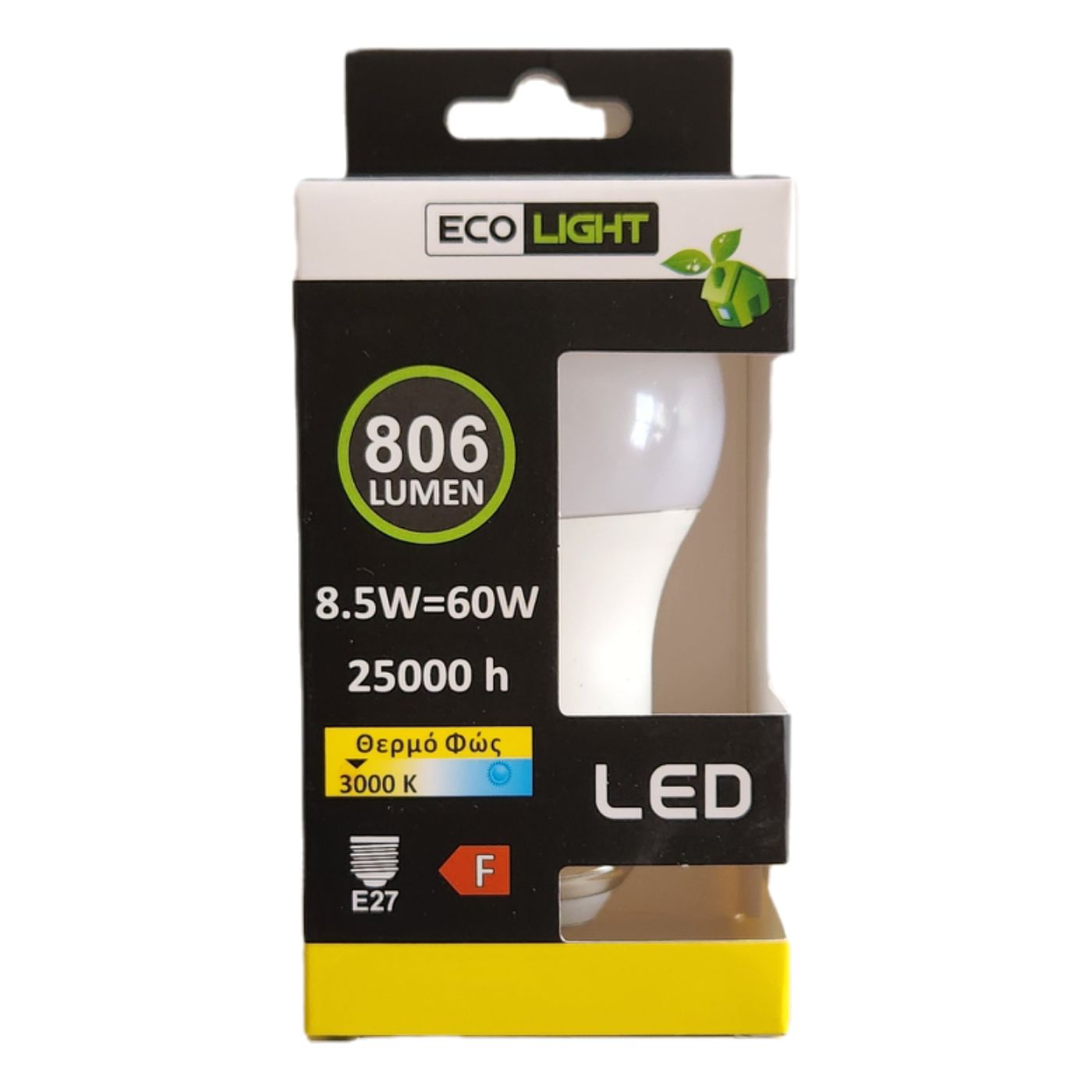 ECOLIGHT λάμπα LED 8,5W E27 A60 3000K - floating thumbnail