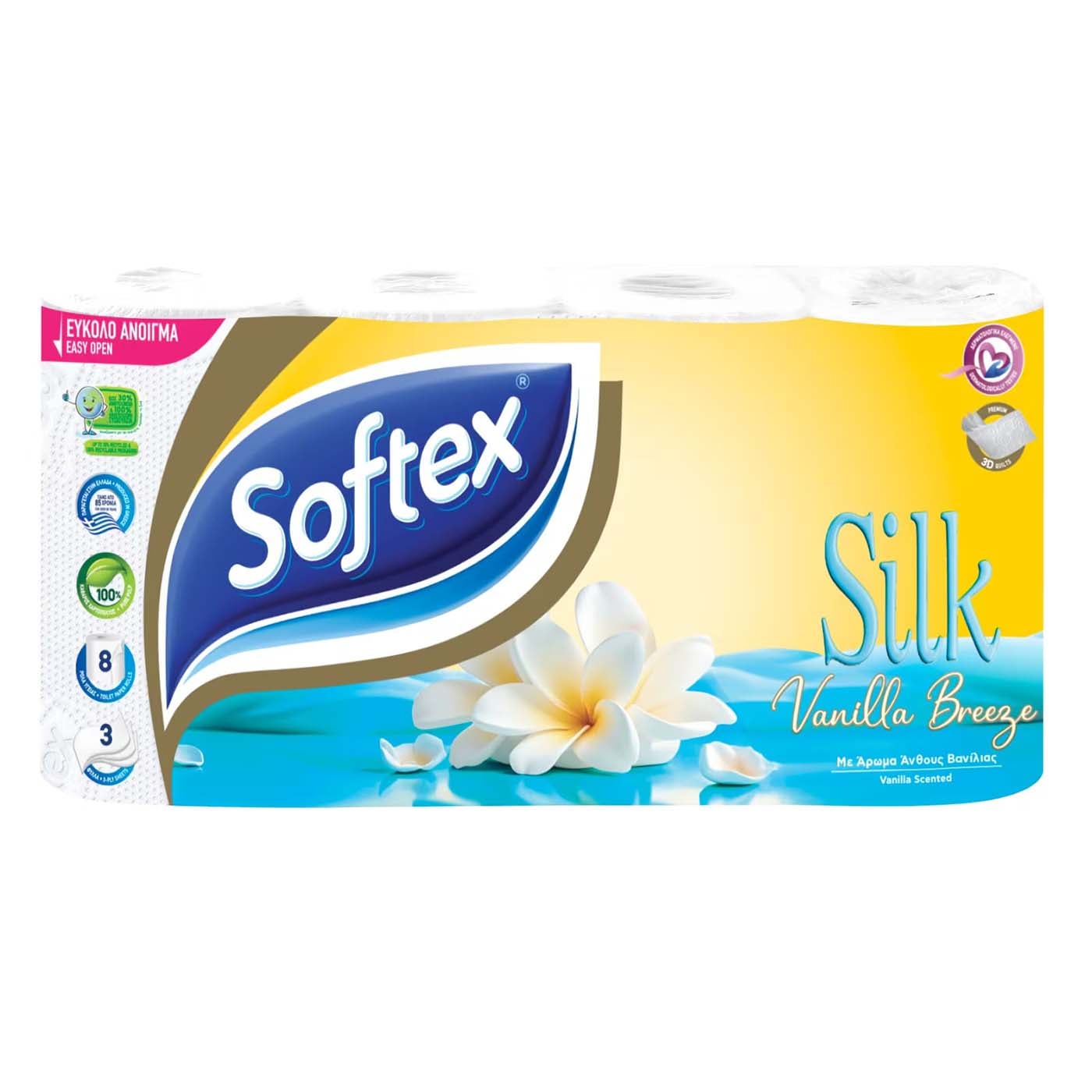 SOFTEX ρολό υγείας Silk Vanilla Breeze 3 φύλλων 8τεμ. - floating thumbnail