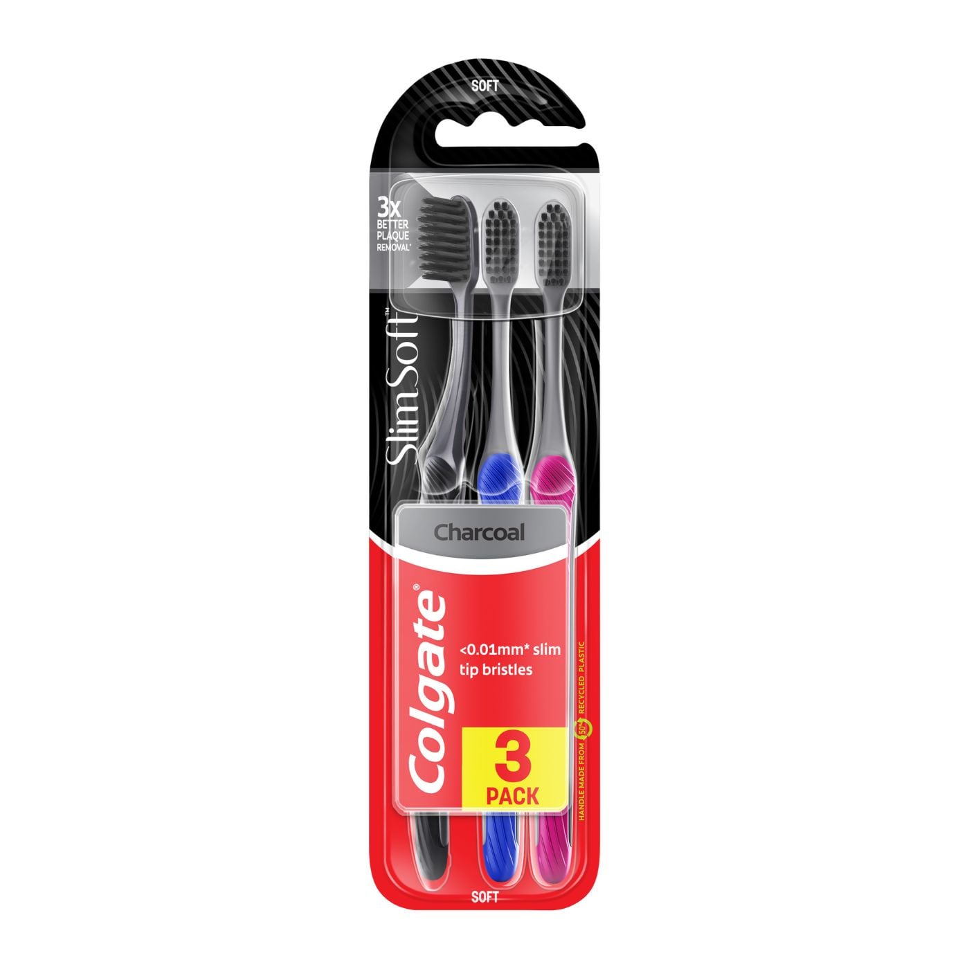 COLGATE οδοντόβουρτσα μαλακή Slim Soft Charcoal 3τεμ - floating thumbnail