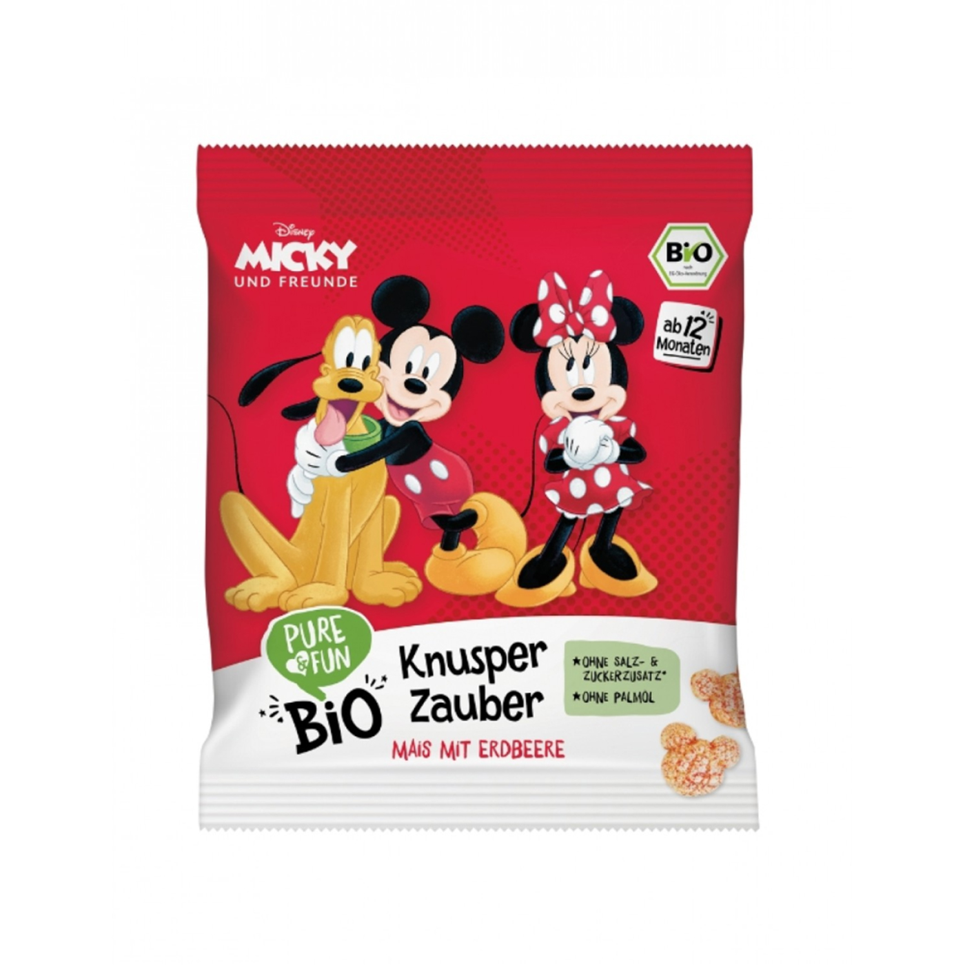 PURE & FUN MICKEY βιολογικό σνακ καλαμποκιού φράουλα 30g - floating thumbnail