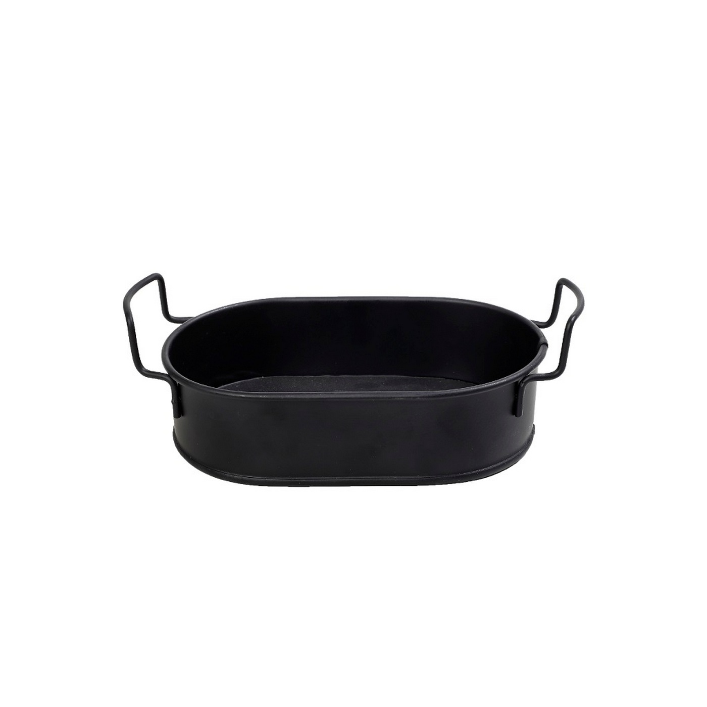 Δοχείο σερβιρίσματος μεταλλικό οβάλ με λαβές 21x23,5cm μαύρο - floating thumbnail