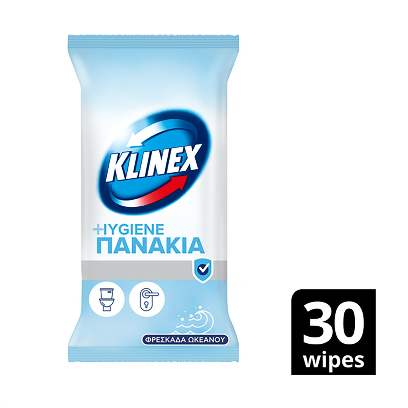 KLINEX υγρά πανάκια καθαρισμού Hygiene γενικής χρήσης φρεσκάδα ωκεανού χωρίς χλώριο 30τεμ. - floating thumbnail